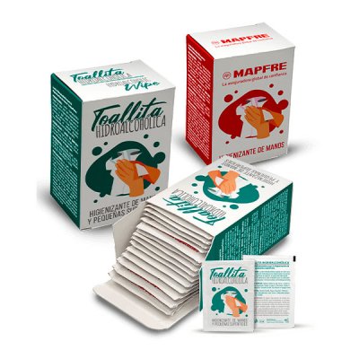 Caja con Sachet de Toallitas Antibacteriales